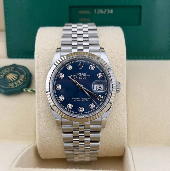 Rolex Datejust 36 10P Princess Cut Diamond Blue Dial - Gemaee  UAE