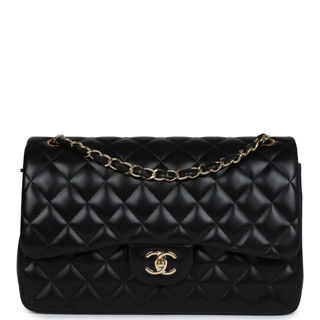 Chanel Jumbo Classic Double Flap Bag in Black Quilted Lambskin with Gold-Tone Hardware - Gemaee  UAE