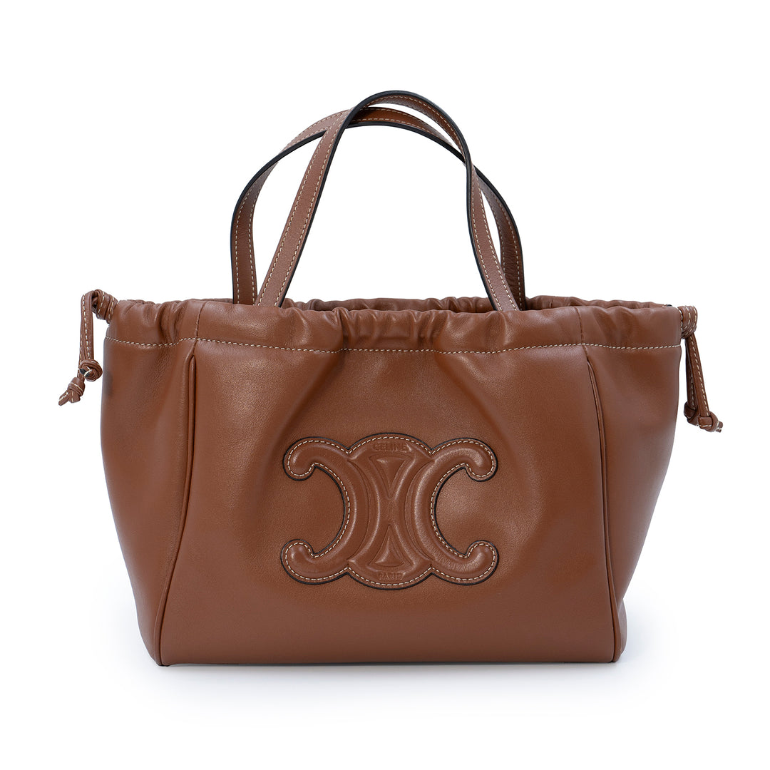 Céline Small Drawstring Bucket Bag in Tan Smooth Calfskin Leather with Triomphe Logo - Gemaee  UAE