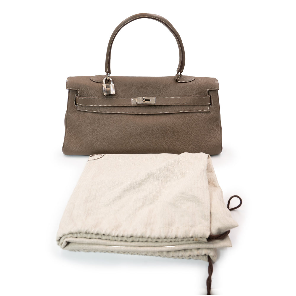 Hermès Kelly Shoulder Bag in Etoupe Taurillon Clemence Leather with Palladium Hardware - Gemaee  UAE
