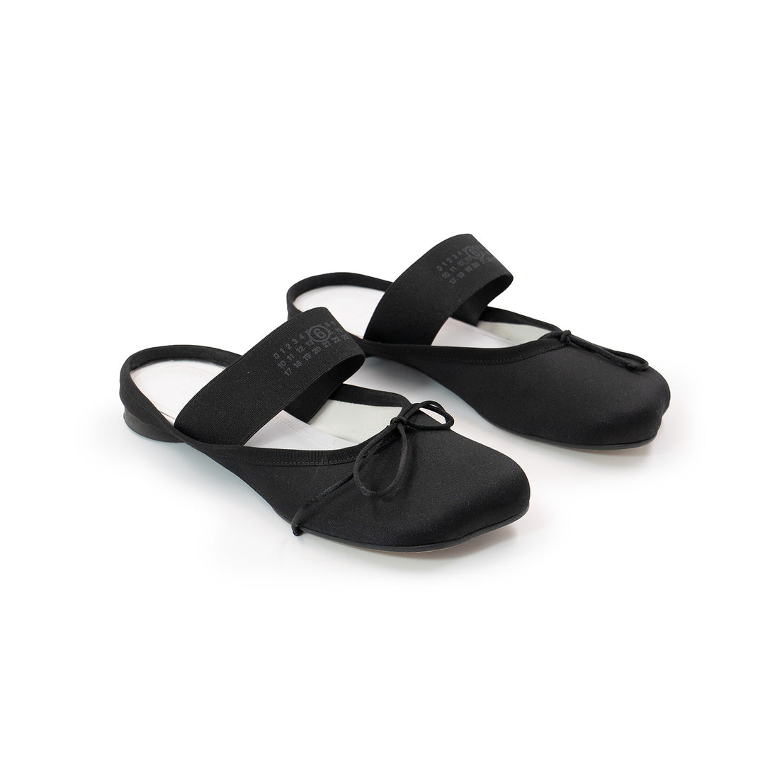 Maison Margiela Black Satin Anatomic Logo Ballerina - Gemaee  UAE