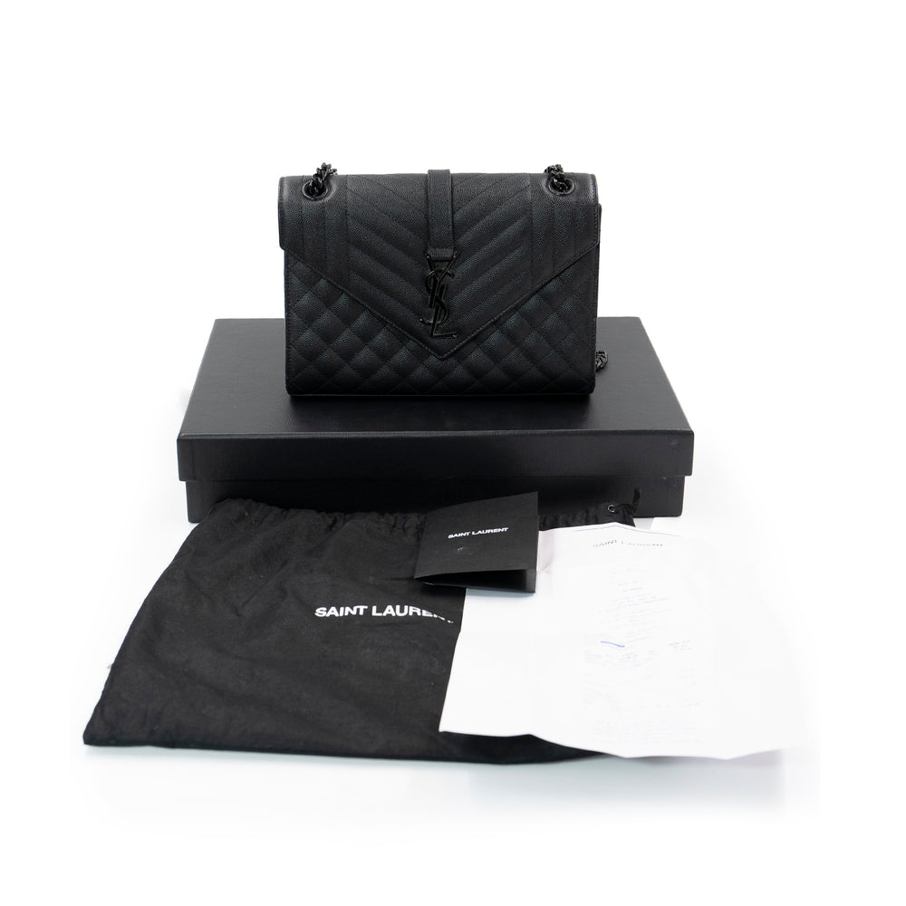 Saint Laurent Envelope Medium Chain Bag in Black Calfskin Leather - Gemaee  UAE