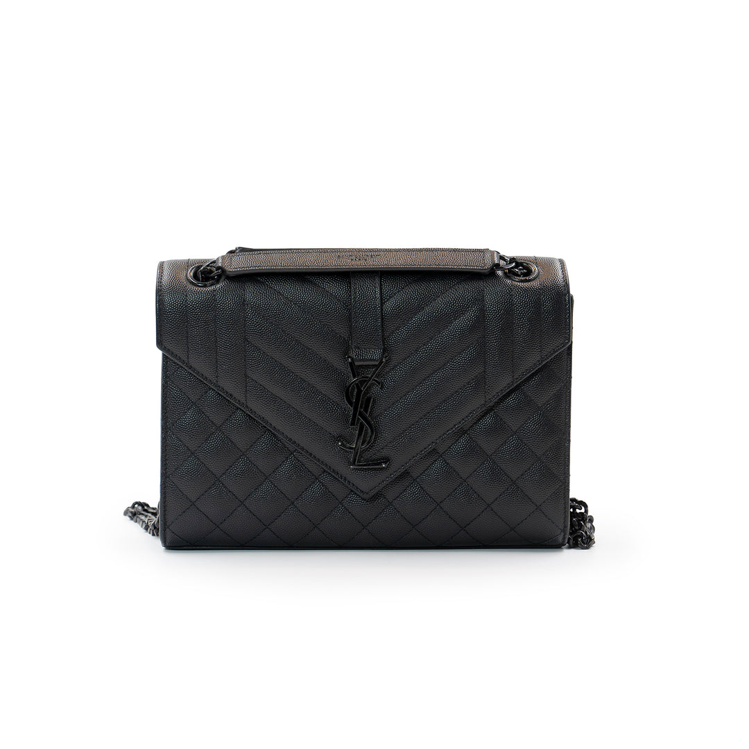 Saint Laurent Envelope Medium Chain Bag in Black Calfskin Leather - Gemaee  UAE