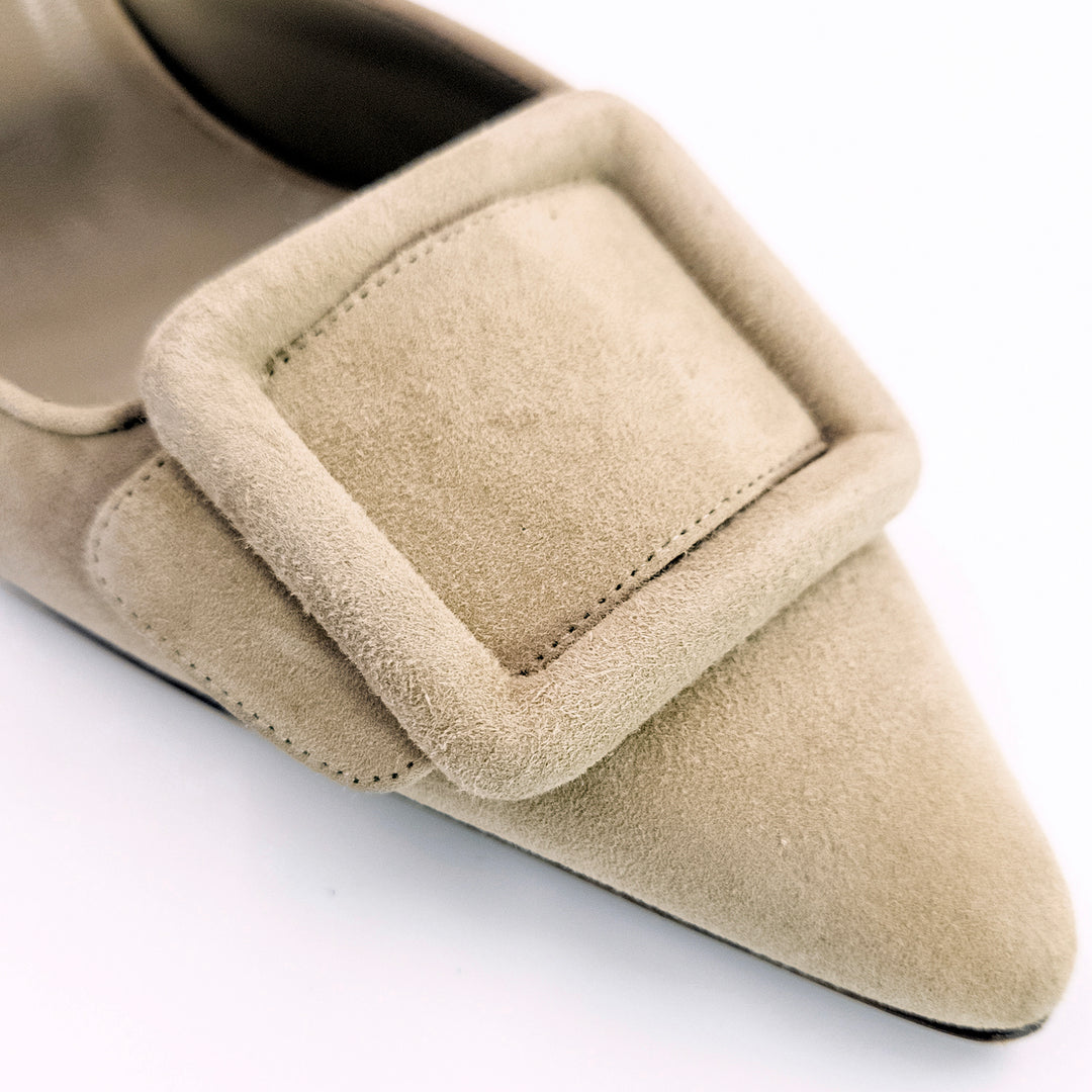 Manolo Blahnik Beige Suede Maysale Mules Sandals - Gemaee  UAE