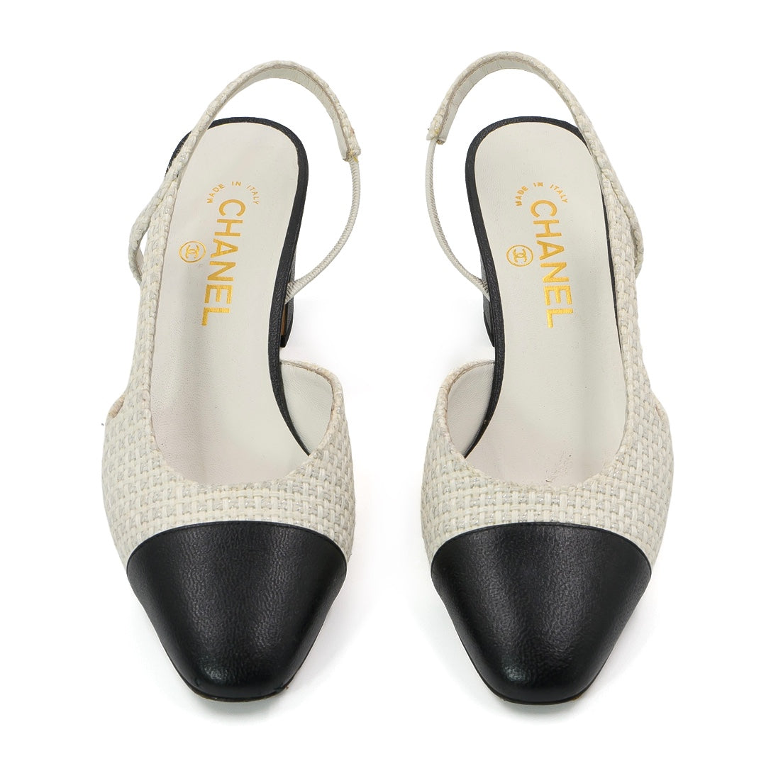 Slingback Black And White Chanel Heels Chanel Black And White