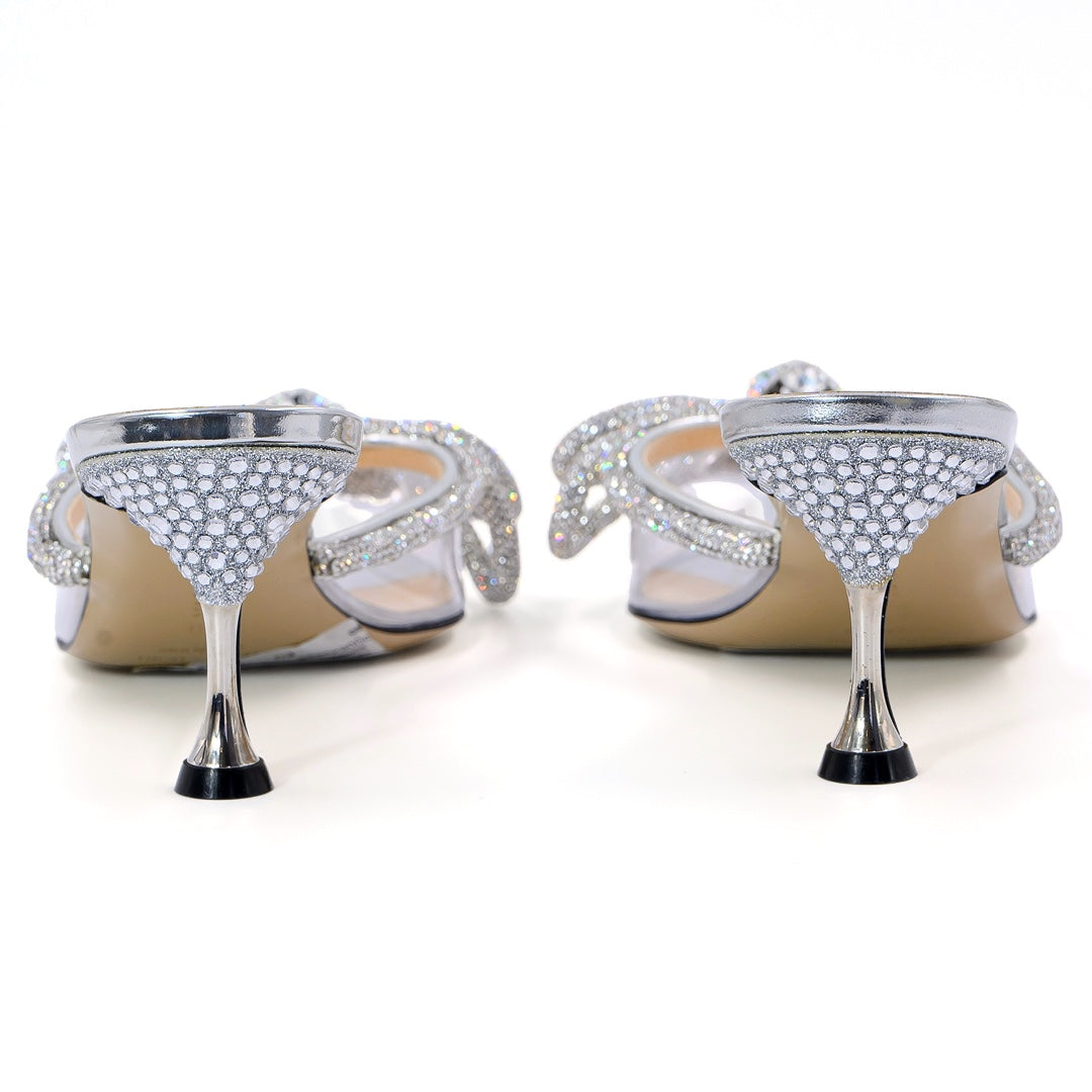 Mach & Mach Silver Double bow Mules - Gemaee  UAE