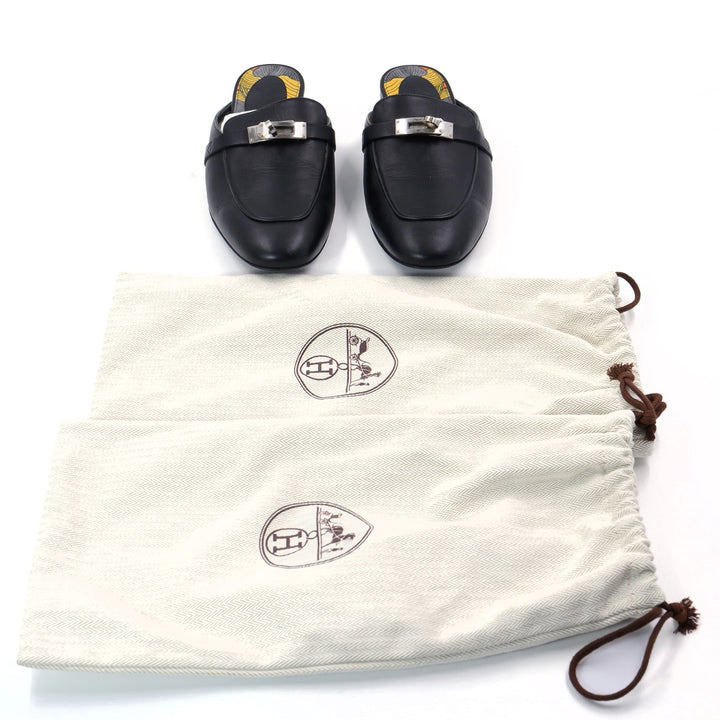 Hermès Black OZ Flat Mules - Gemaee  UAE