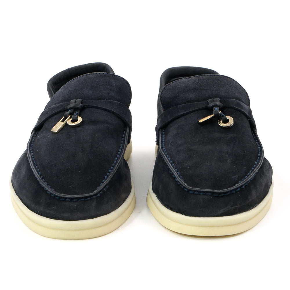 Loro Piana Summer Charms Walk Loafers in Navy Blue Suede - Gemaee  UAE