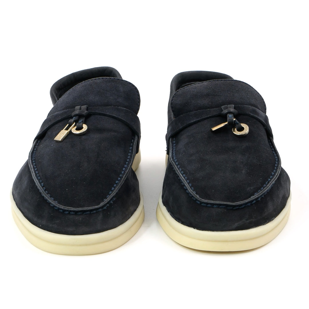 Loro Piana Summer Charms Walk Loafers in Navy Blue Suede - Gemaee  UAE