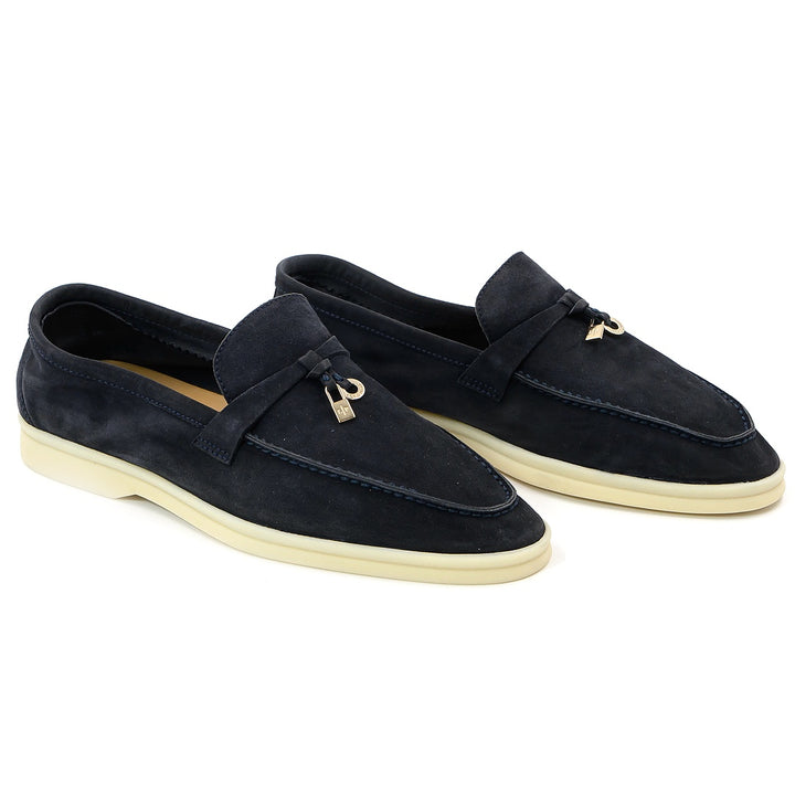 Loro Piana Summer Charms Walk Loafers in Navy Blue Suede - Gemaee  UAE