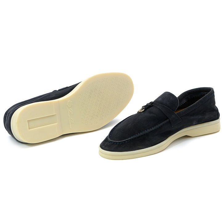 Loro Piana Summer Charms Walk Loafers in Navy Blue Suede - Gemaee  UAE