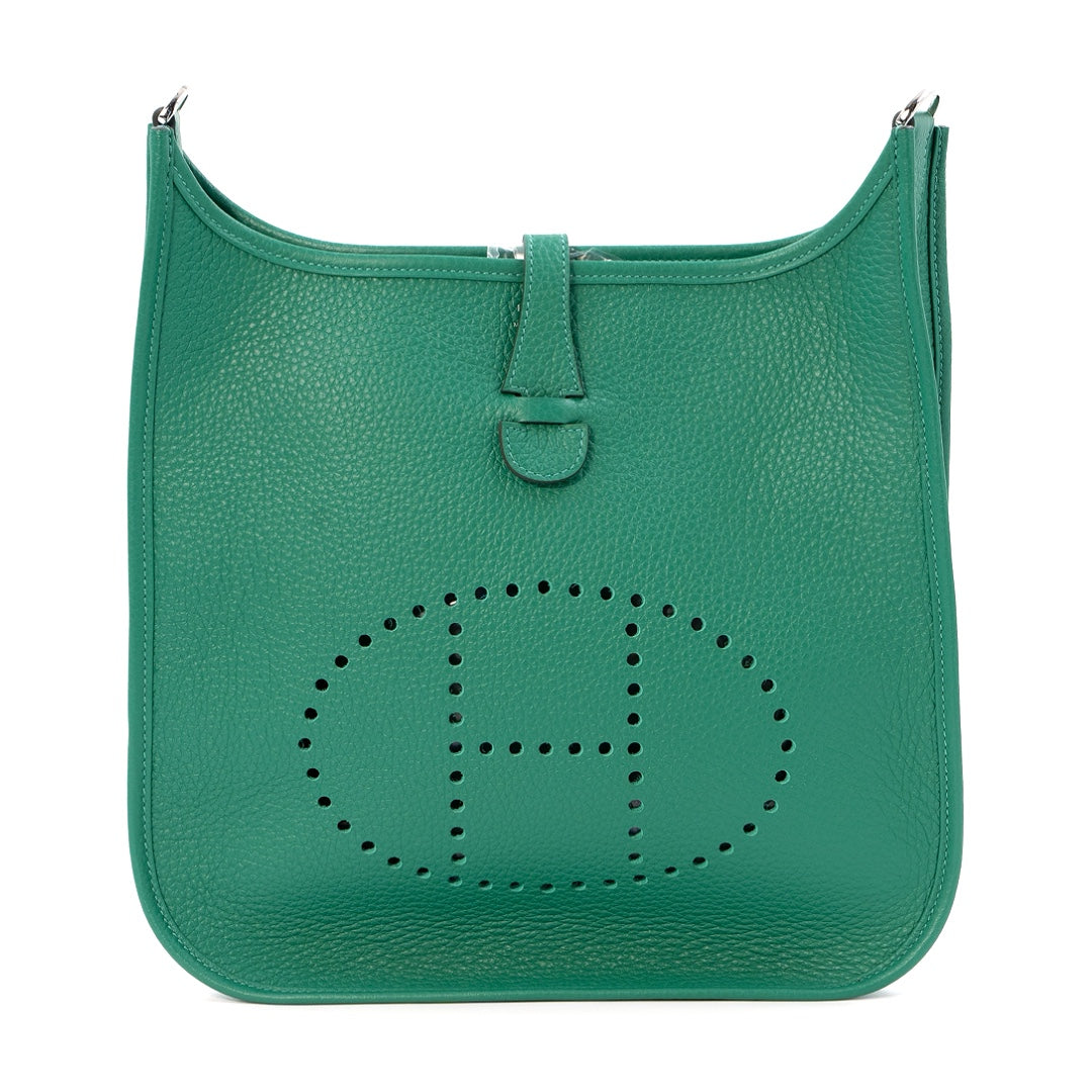 Hermès Evelyne III 29 PM in Vert Jade Clemence Leather with Palladium Hardware - Gemaee  UAE