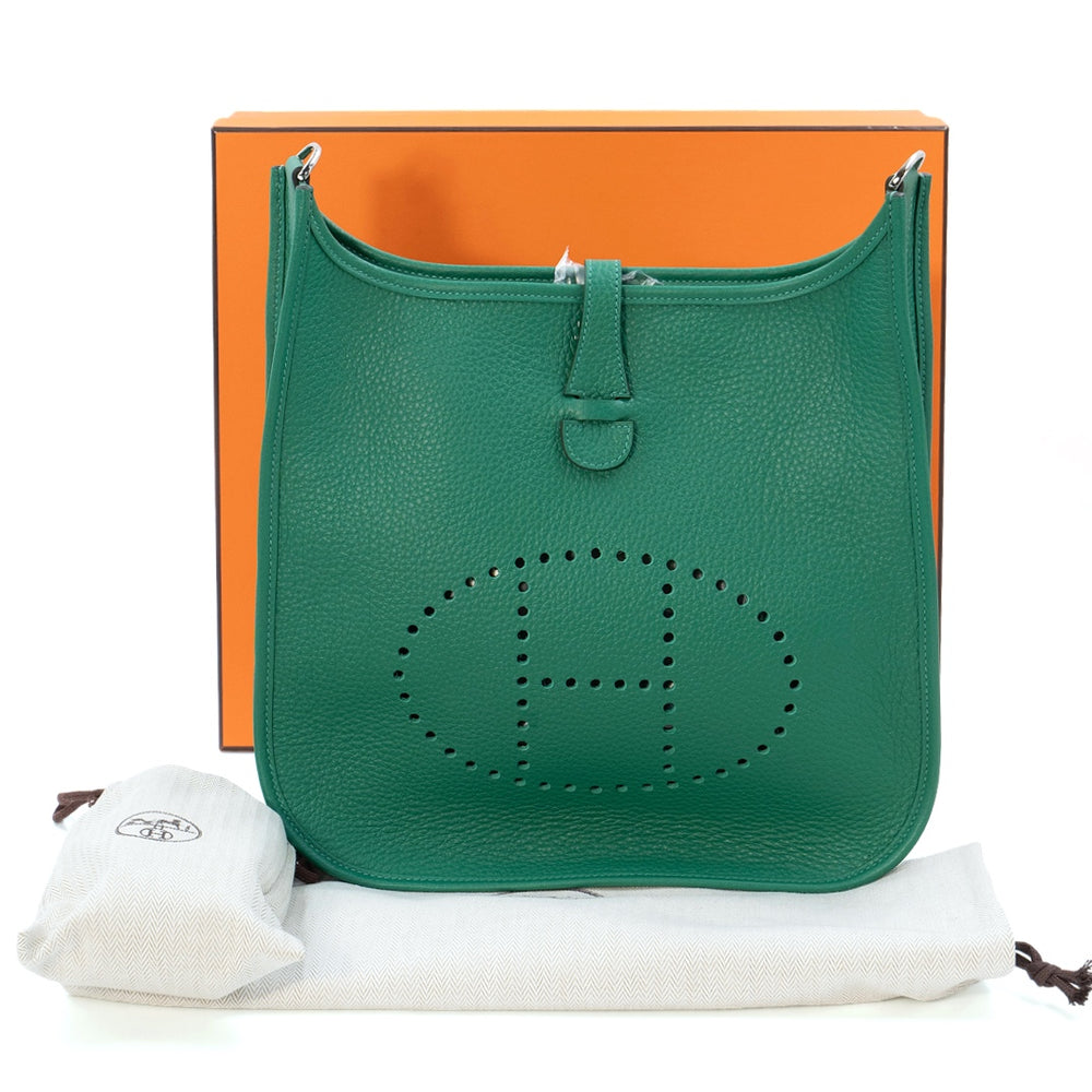 Hermès Evelyne III 29 PM in Vert Jade Clemence Leather with Palladium Hardware - Gemaee  UAE