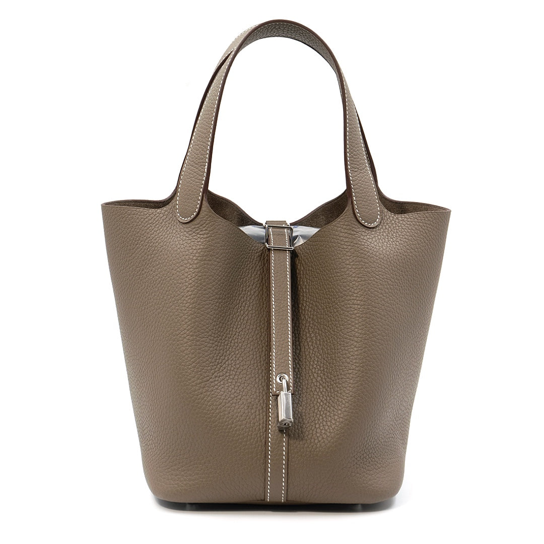 Hermès Picotin Lock 22 in Etoupe Clemence Leather with Palladium Hardware Handbag - Gemaee  UAE