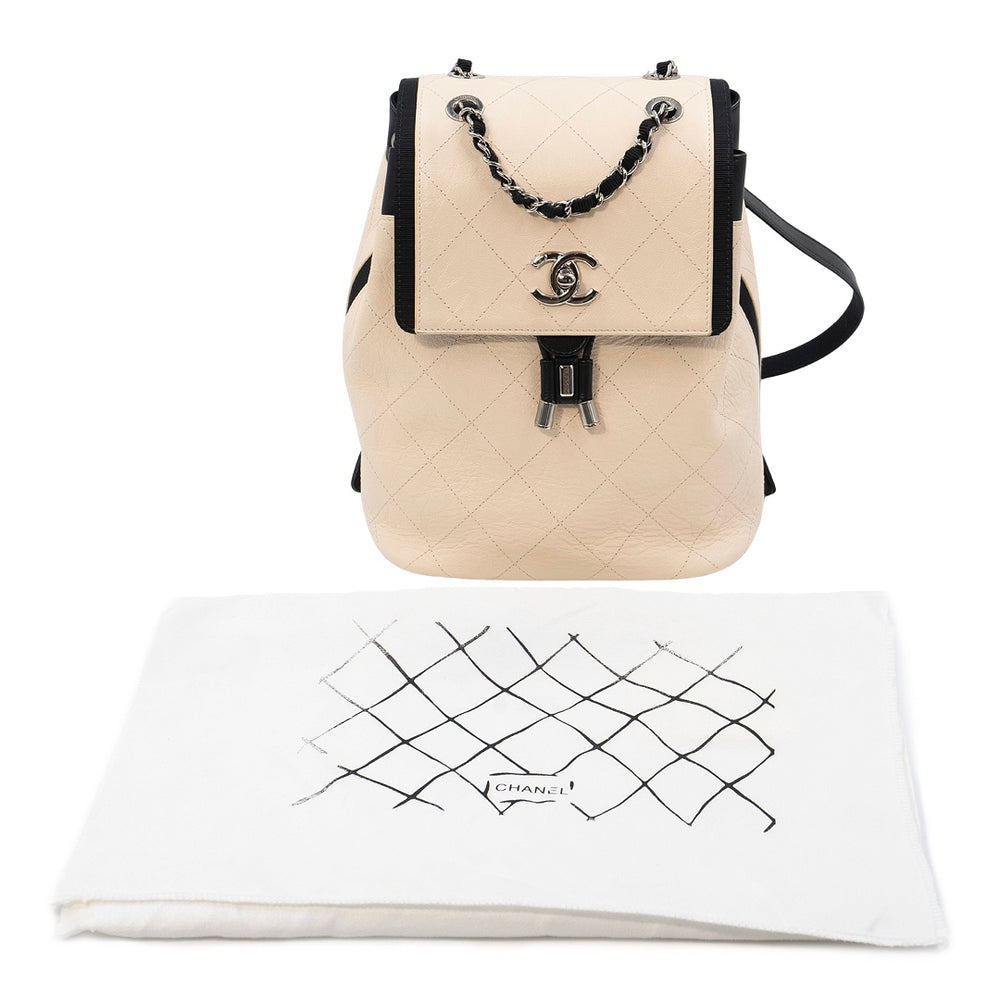 Chanel Crumpled Grained Calfskin Quilted Urban Spirit Backpack in Beige & Black with Silver-Tone Hardware - Gemaee  UAE