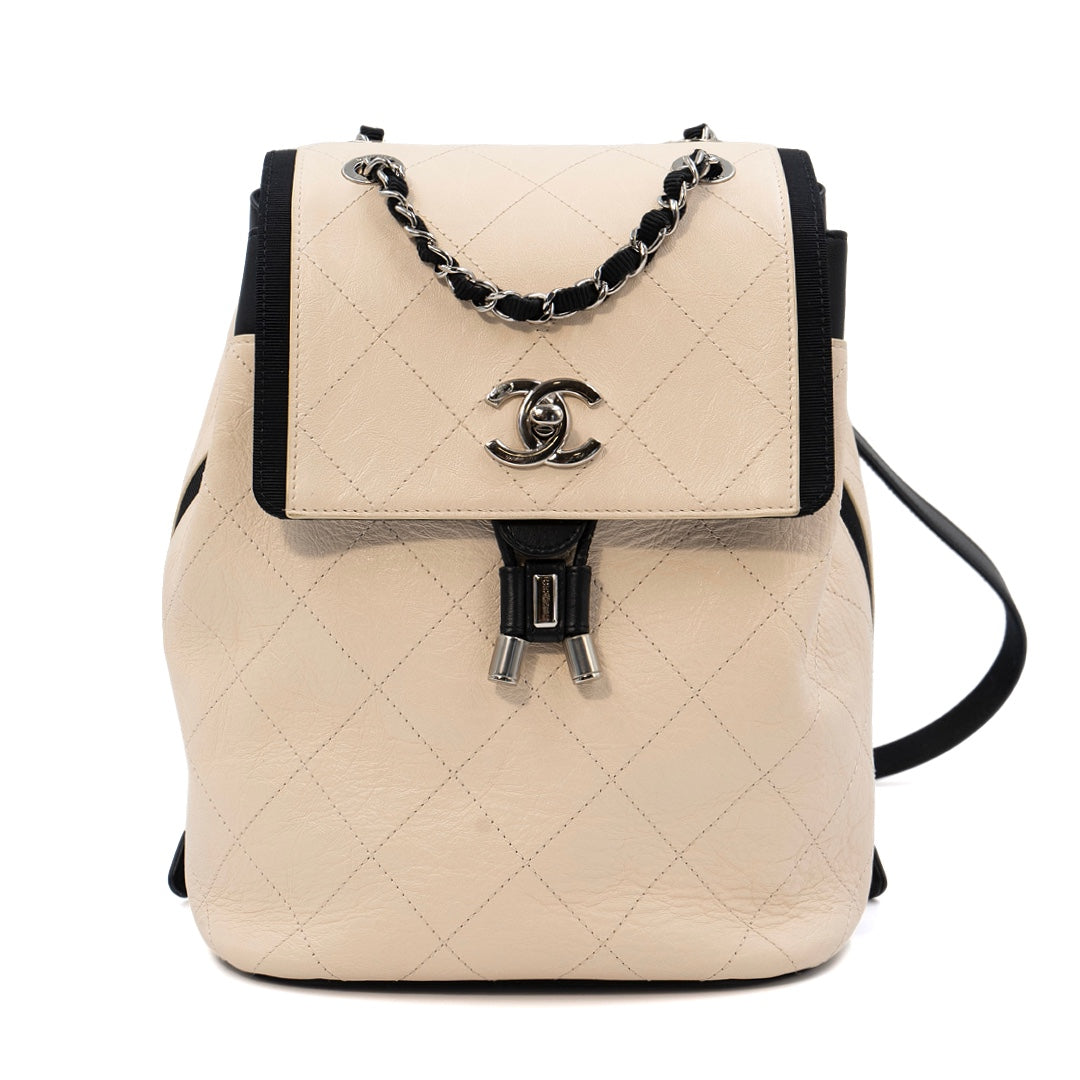 Chanel Crumpled Grained Calfskin Quilted Urban Spirit Backpack in Beige & Black with Silver-Tone Hardware - Gemaee  UAE