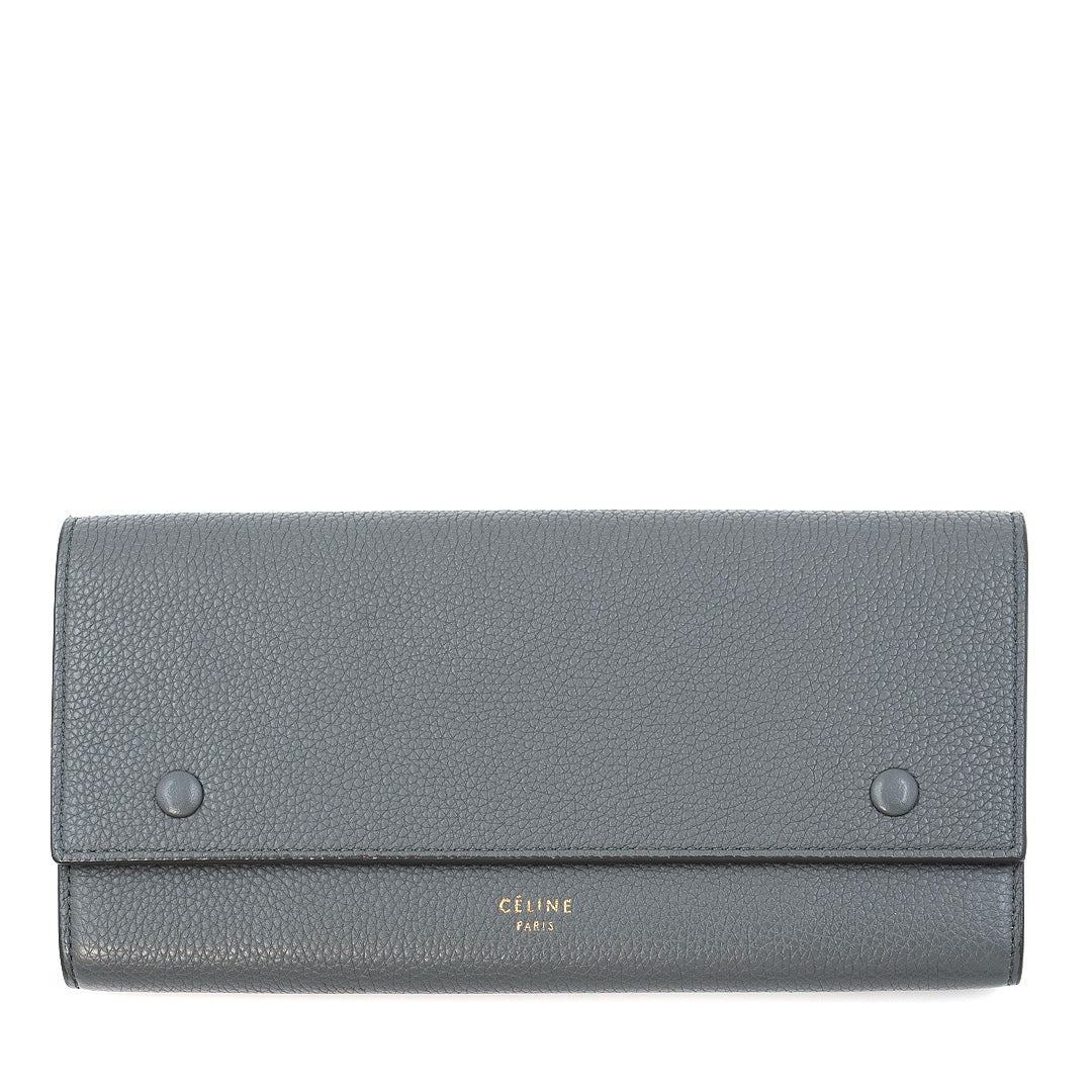 Céline Grey Grained Calfskin Large Flap Wallet - Gemaee  UAE