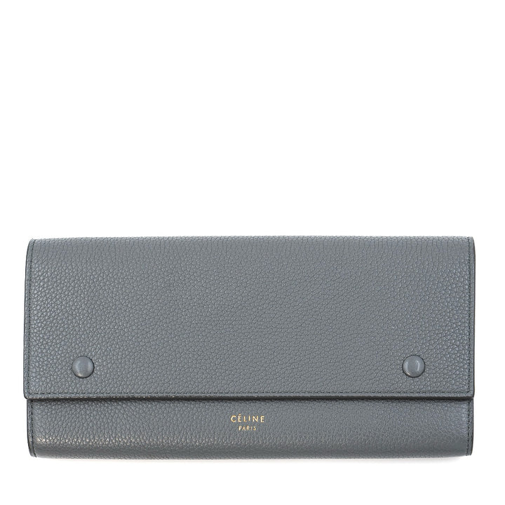 Céline Grey Grained Calfskin Large Flap Wallet - Gemaee  UAE
