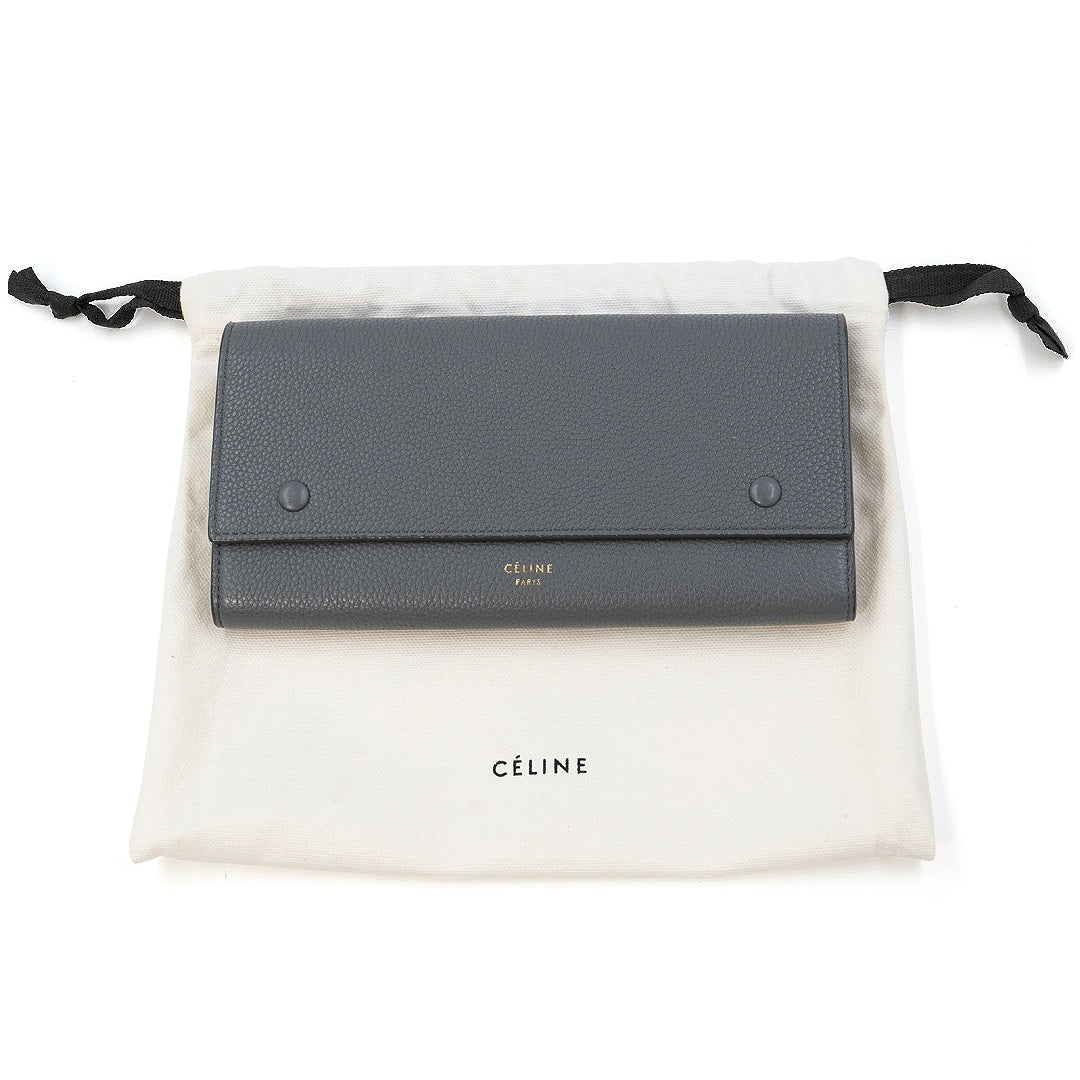 Céline Grey Grained Calfskin Large Flap Wallet - Gemaee  UAE