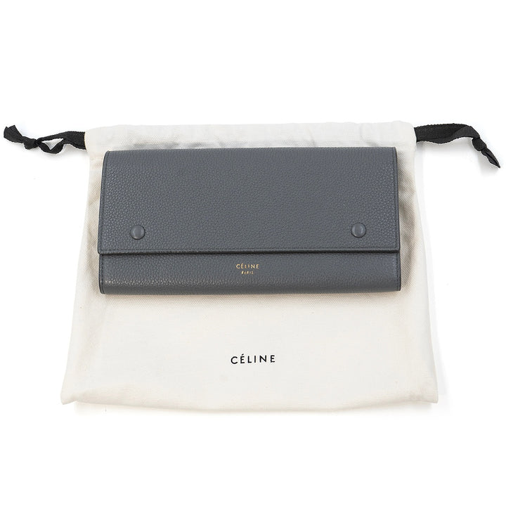 Céline Grey Grained Calfskin Large Flap Wallet - Gemaee  UAE
