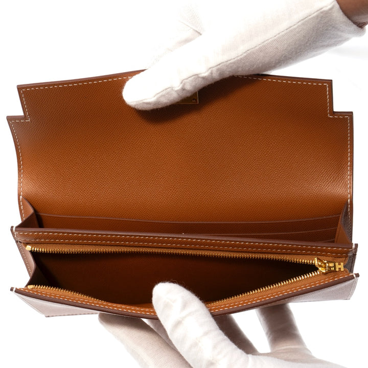 Hermès Kelly Pocket Long Wallet in Gold Madame Calfskin with Gold Hardware - Gemaee  UAE