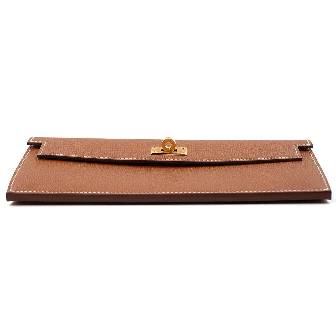 Hermès Kelly Pocket Long Wallet in Gold Madame Calfskin with Gold Hardware - Gemaee  UAE