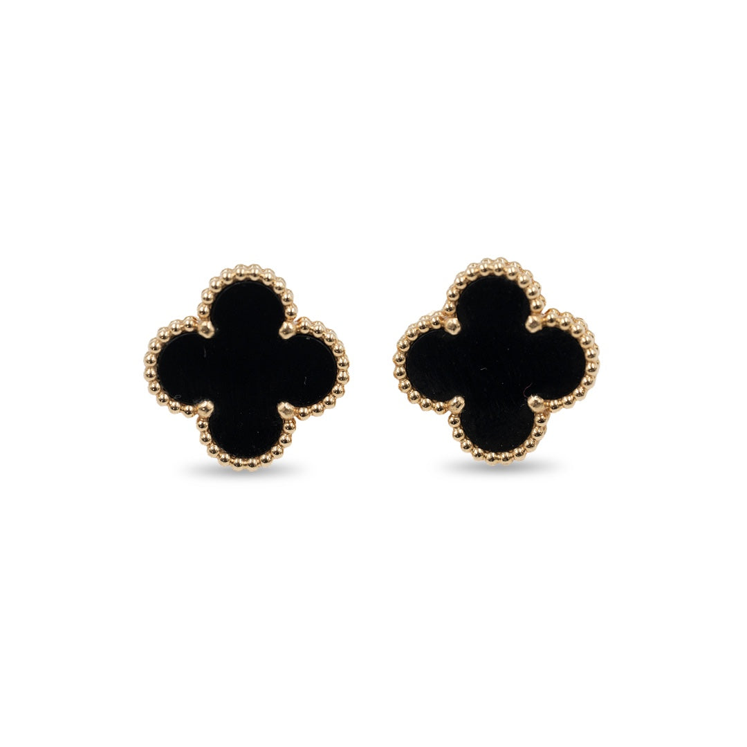 Van Cleef & Arpels Vintage Alhambra Earstuds 18K Yellow Gold & Black Onyx - Gemaee  UAE