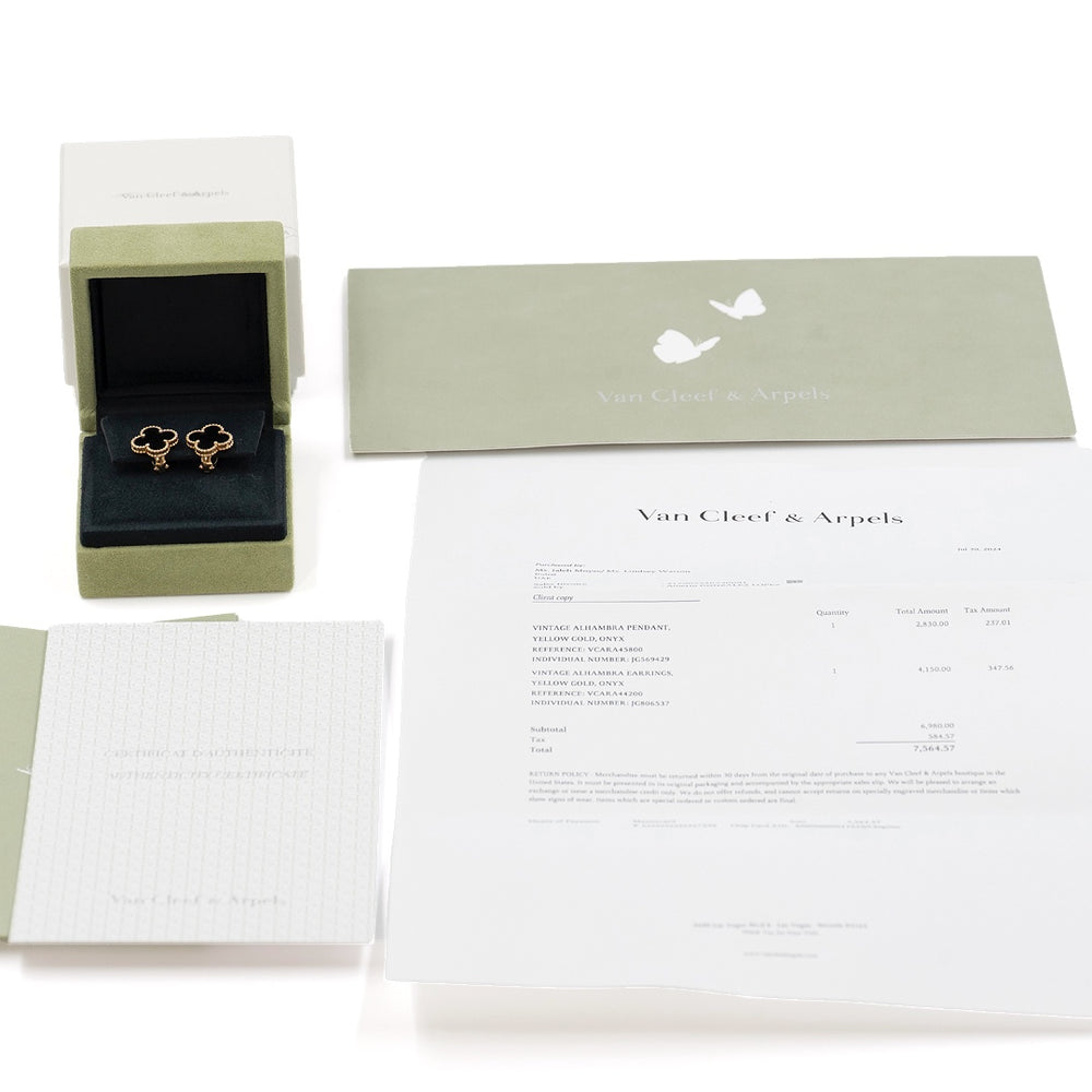 Van Cleef & Arpels Vintage Alhambra Earstuds 18K Yellow Gold & Black Onyx - Gemaee  UAE