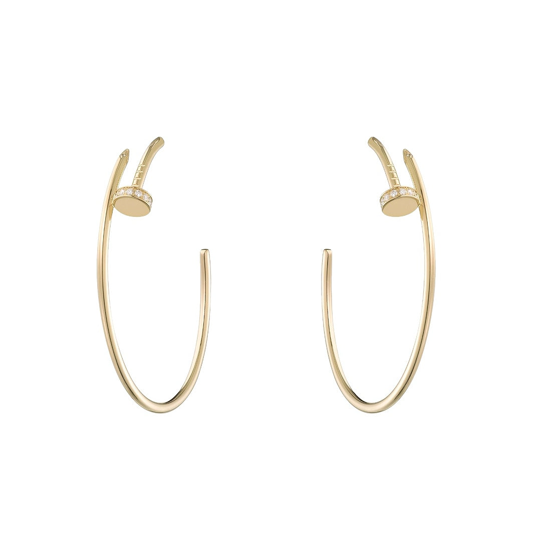 Cartier Juste un Clou Hoop Earrings Large Model 18K Yellow Gold Half Pavé Diamonds - Gemaee  UAE