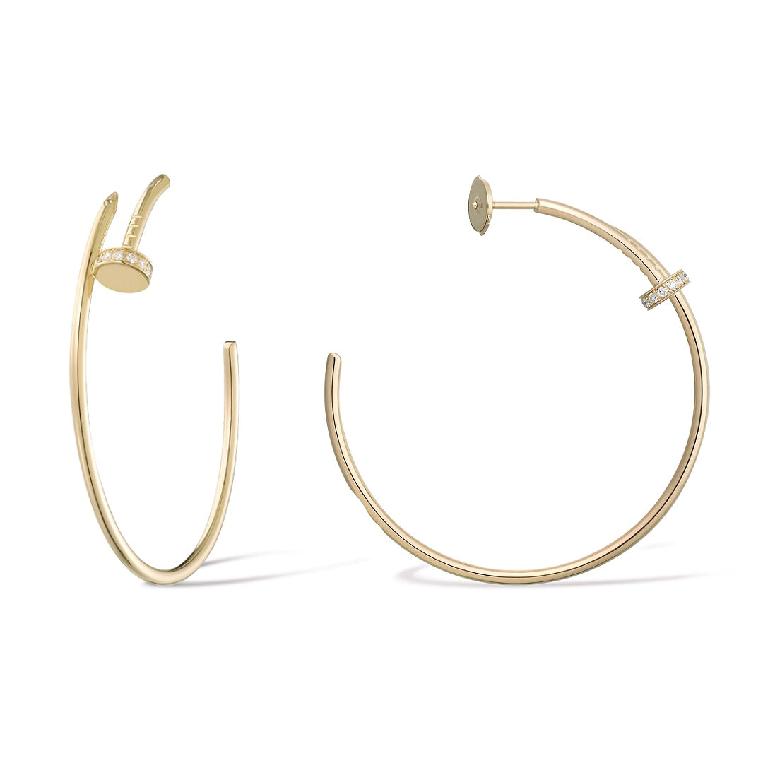 Cartier Juste un Clou Hoop Earrings Large Model 18K Yellow Gold Half Pavé Diamonds - Gemaee  UAE