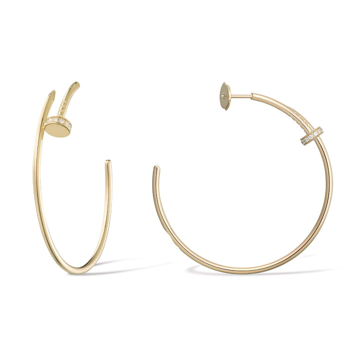 Cartier Juste un Clou Hoop Earrings Large Model 18K Yellow Gold Half Pavé Diamonds - Gemaee  UAE