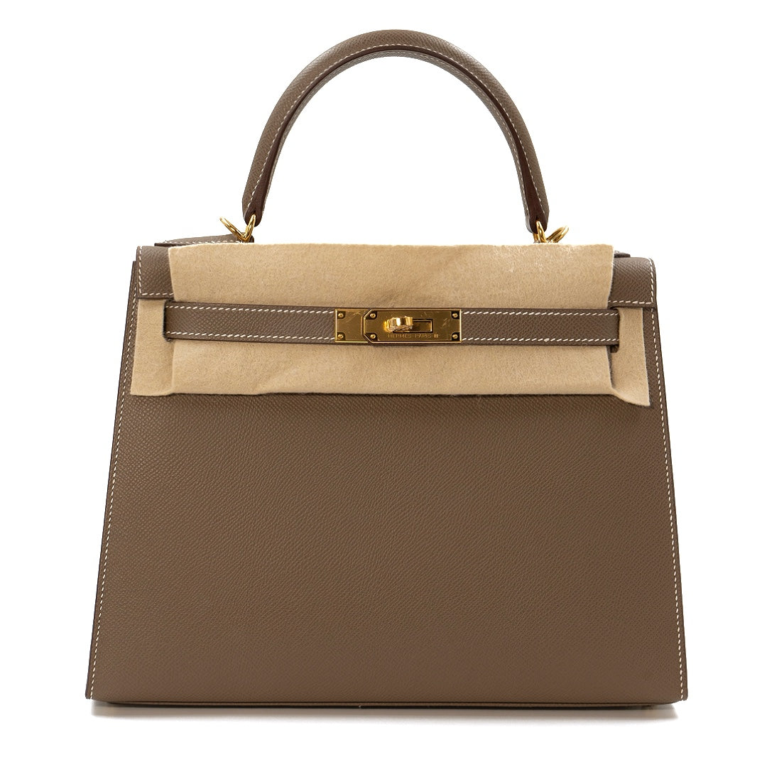 Hermès Kelly II Sellier 28 Epsom Calfskin in Etoupe with Gold Hardware - Gemaee  UAE