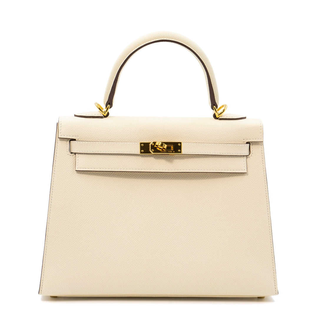 Hermès Kelly 25 Sellier Bag in Nata Epsom Leather with Gold Hardware - Gemaee  UAE