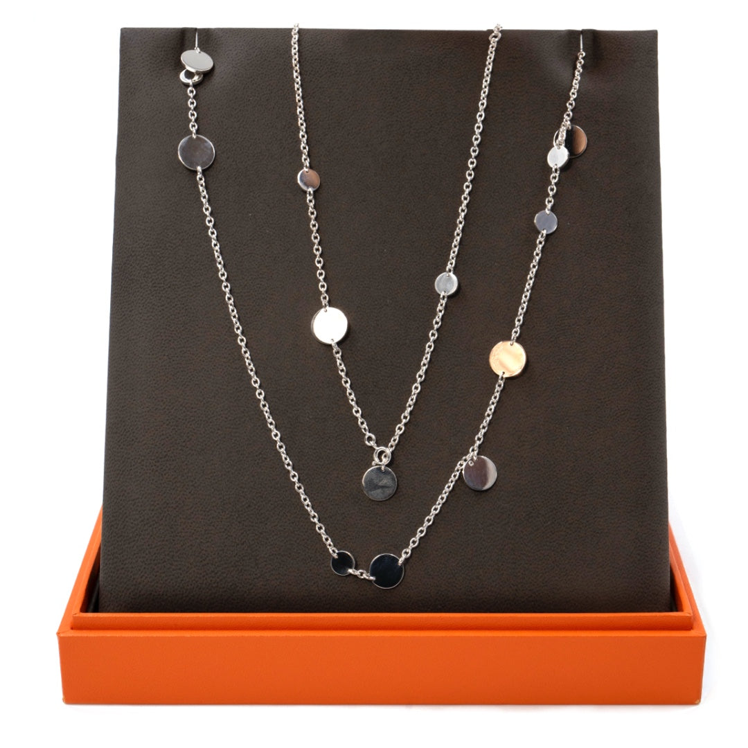 Hermès Ex-Libris Long Necklace in Sterling Silver and Rose