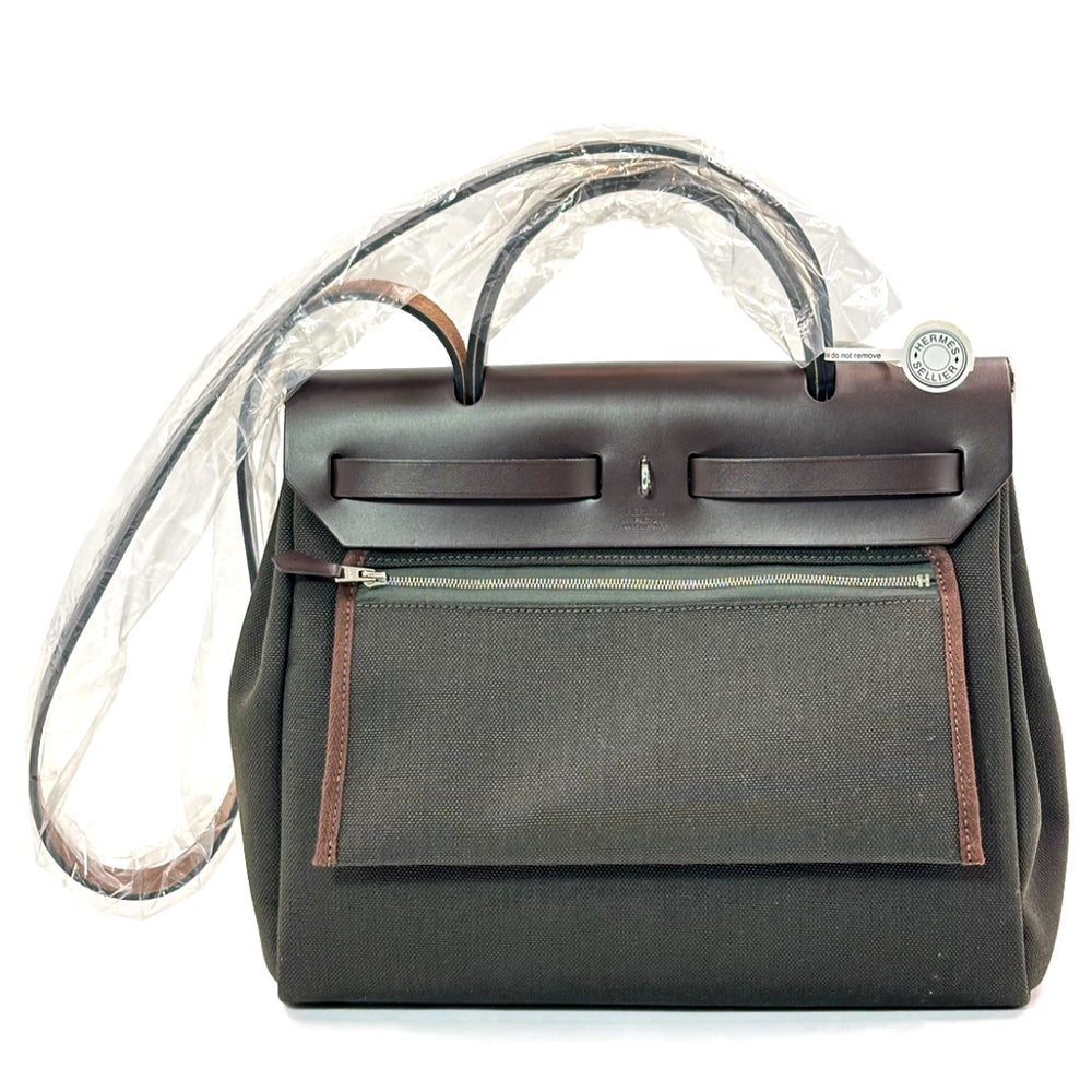 Hermès Herbag Zip 31 Retourne Bag in Dark Bronze Canvas with Ebene Leather Trim - Gemaee  UAE
