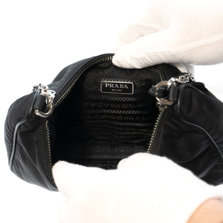 Prada Re-Edition 2005 Black Re-Nylon Shoulder Bag with Saffiano Leather Trim and Detachable Pouch - Gemaee  UAE