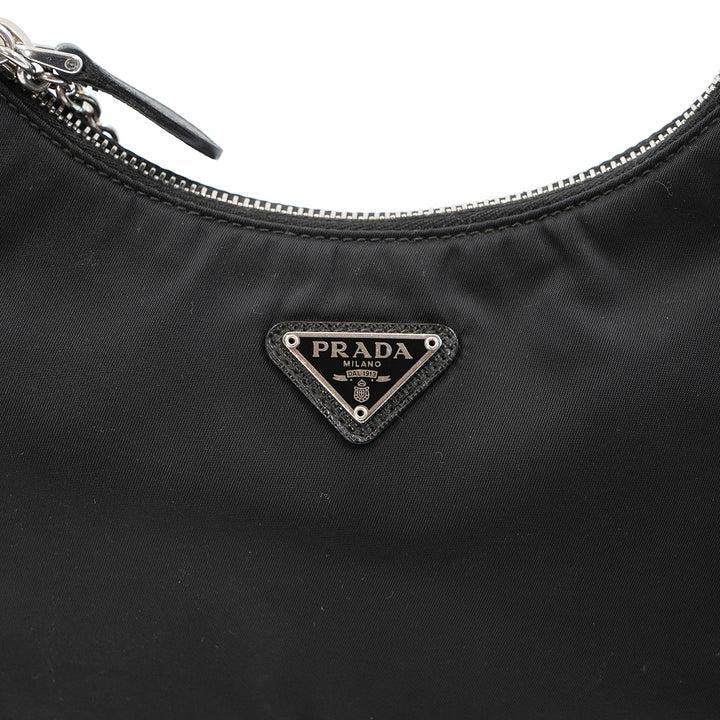 Prada Re-Edition 2005 Black Re-Nylon Shoulder Bag with Saffiano Leather Trim and Detachable Pouch - Gemaee  UAE