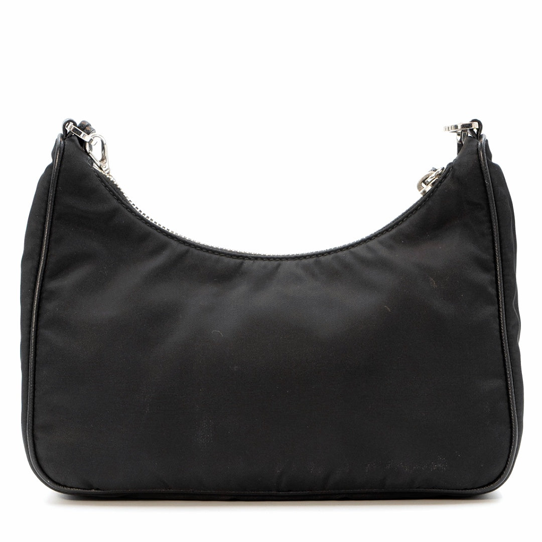 Prada Re-Edition 2005 Black Re-Nylon Shoulder Bag with Saffiano Leather Trim and Detachable Pouch - Gemaee  UAE