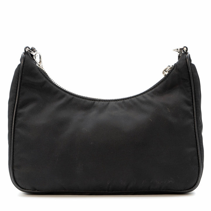 Prada Re-Edition 2005 Black Re-Nylon Shoulder Bag with Saffiano Leather Trim and Detachable Pouch - Gemaee  UAE