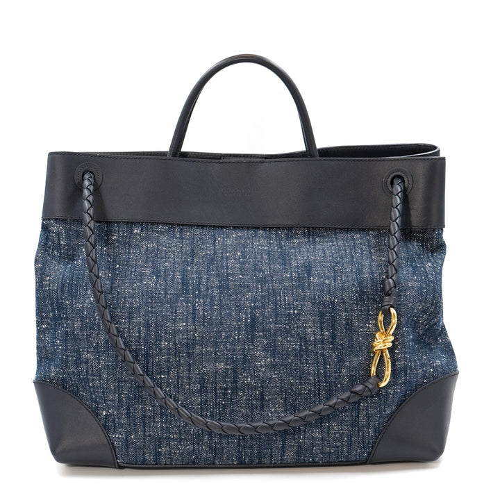 Bottega Veneta Large Andiamo Top Handle Bag in Navy White Space - Gemaee  UAE