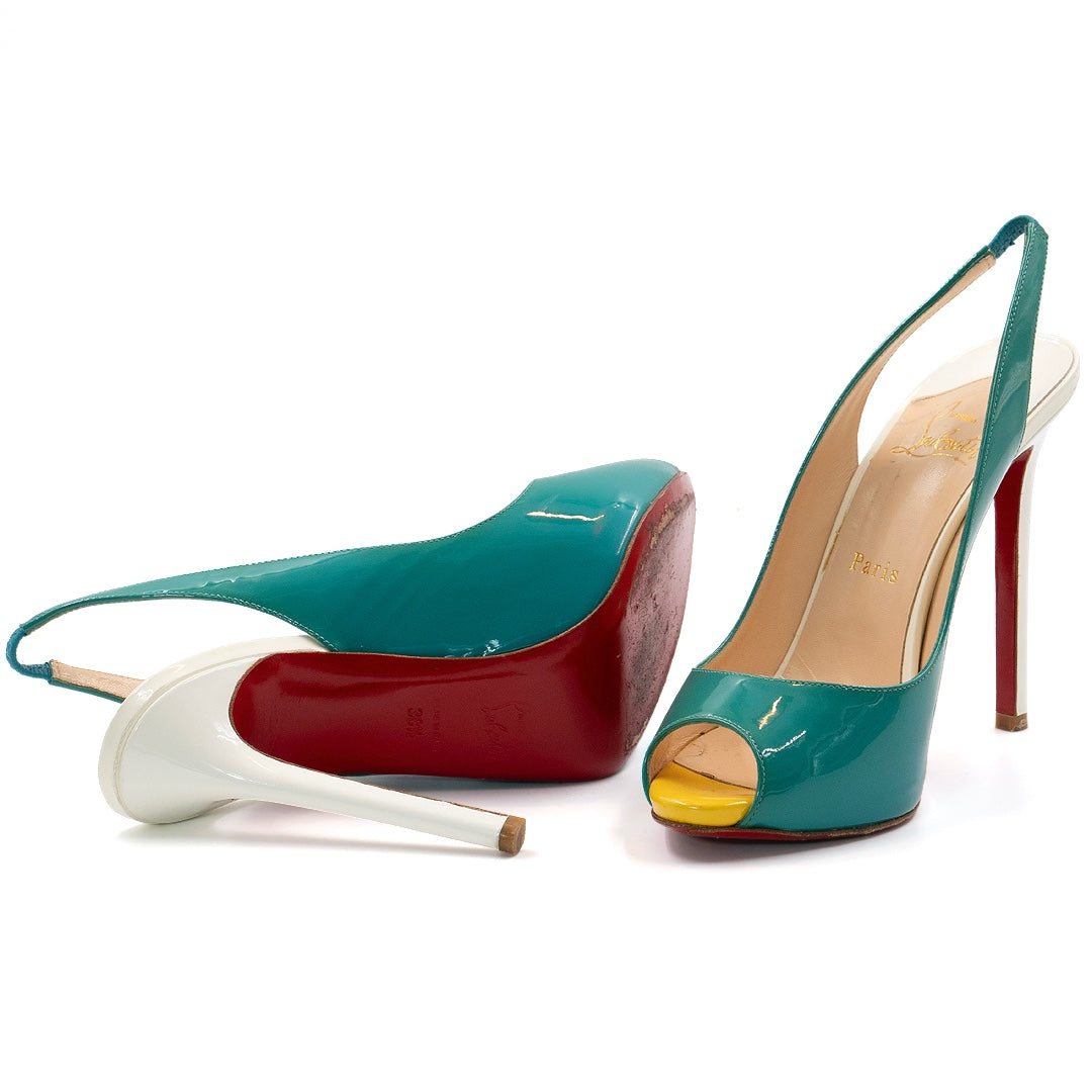 Christian Louboutin Tri-Color Patent Leather Flo Sling Pumps - Gemaee  UAE