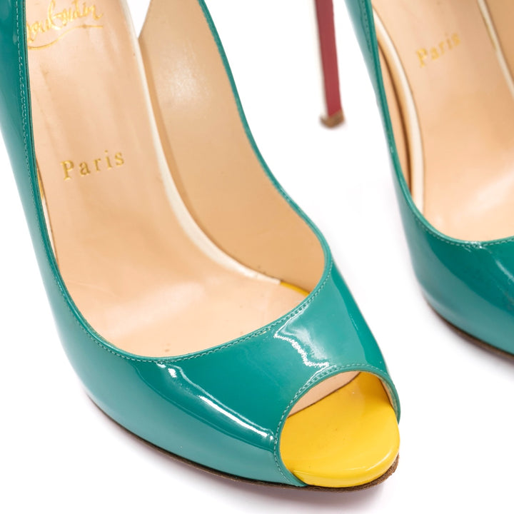 Christian Louboutin Tri-Color Patent Leather Flo Sling Pumps - Gemaee  UAE