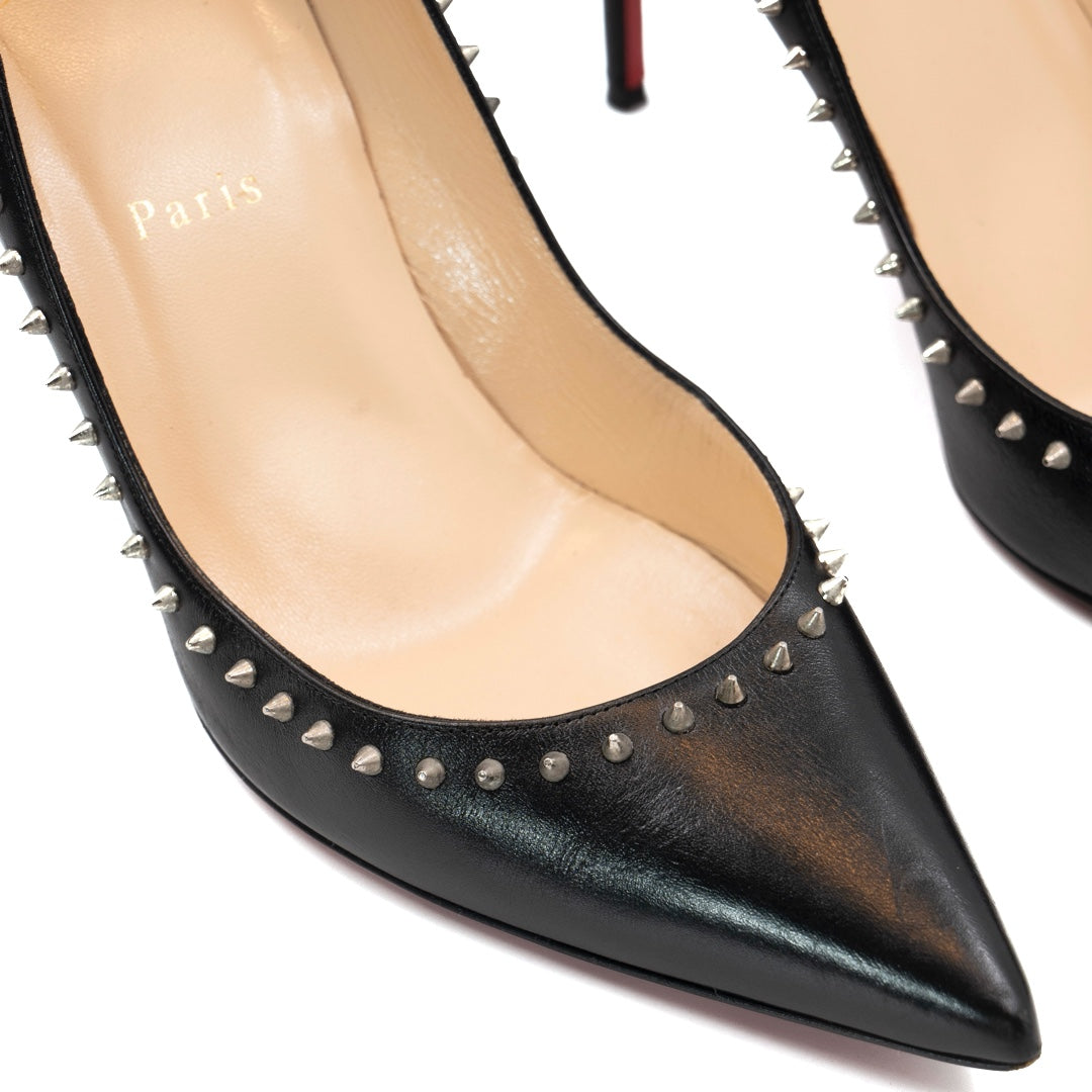 Christian Louboutin Anjalina Black Leather Studded Pointed-Toe Pumps - Gemaee  UAE