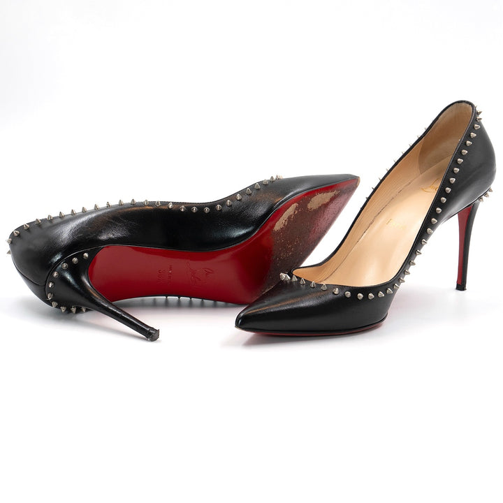 Christian Louboutin Anjalina Black Leather Studded Pointed-Toe Pumps - Gemaee  UAE