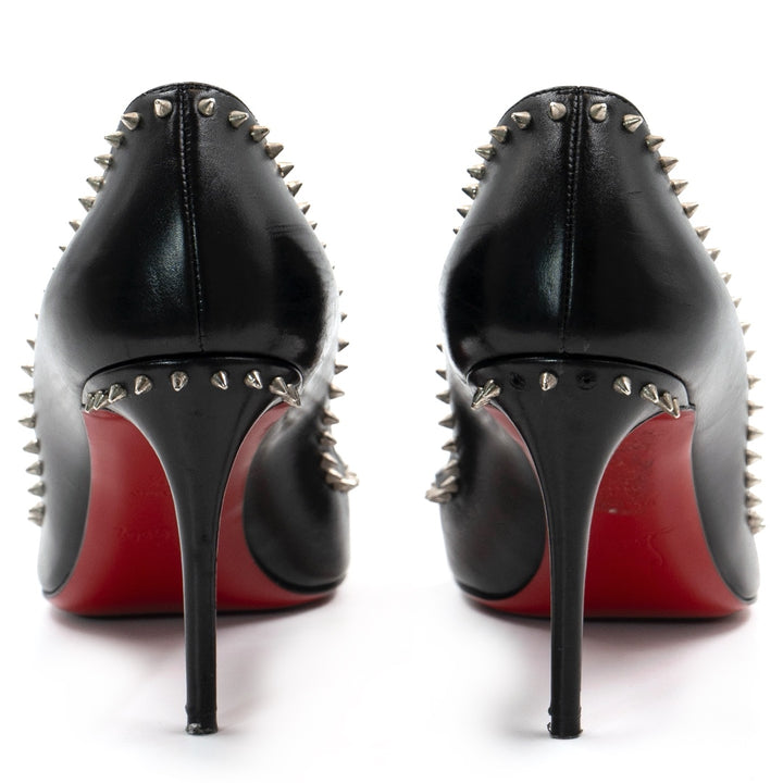 Christian Louboutin Anjalina Black Leather Studded Pointed-Toe Pumps - Gemaee  UAE