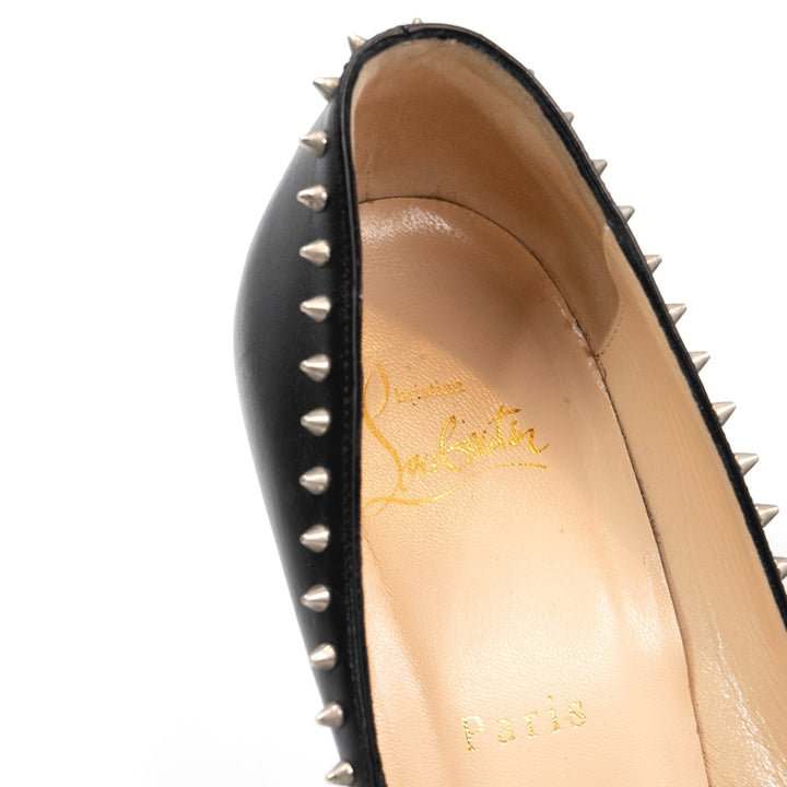 Christian Louboutin Anjalina Black Leather Studded Pointed-Toe Pumps - Gemaee  UAE