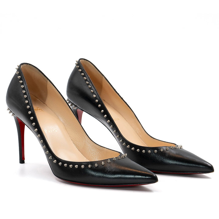 Christian Louboutin Anjalina Black Leather Studded Pointed-Toe Pumps - Gemaee  UAE