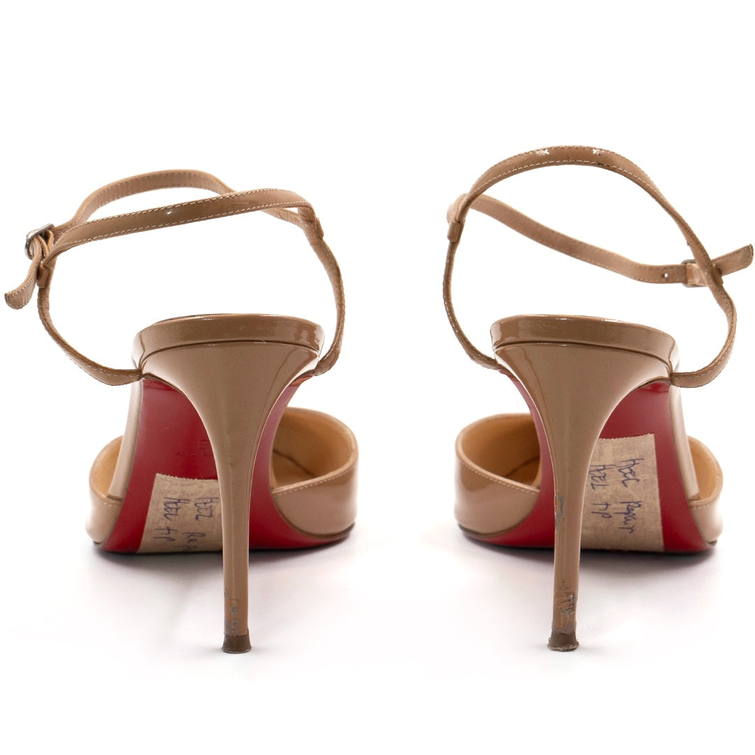 Christian Louboutin Beige Patent Leather Pumps - Gemaee  UAE