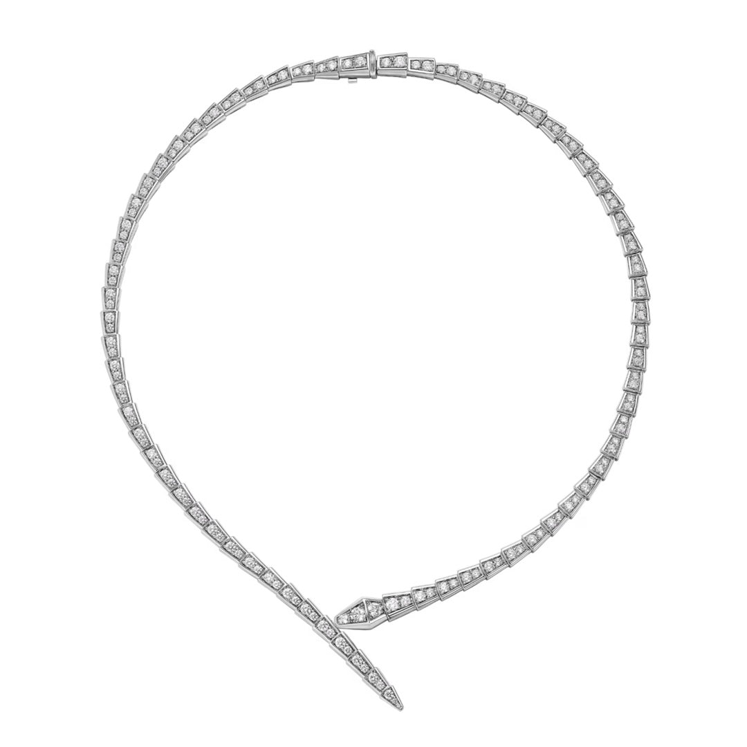 Bulgari Serpenti Viper 18K White Gold Necklace with Diamonds - Gemaee  UAE
