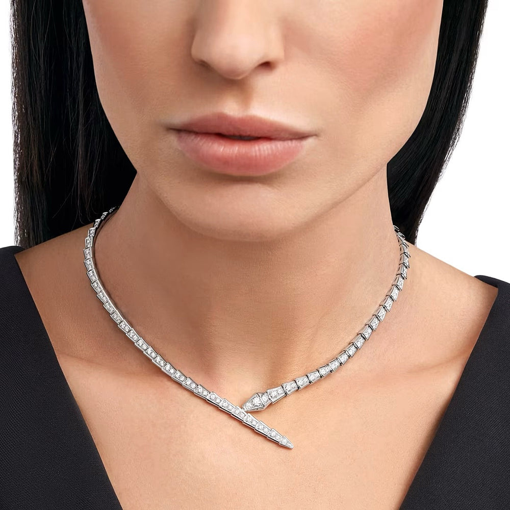 Bulgari Serpenti Viper 18K White Gold Necklace with Diamonds - Gemaee  UAE